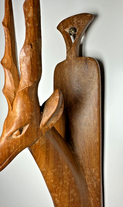 Antique Hand-Carved Antelope Wall Hanging