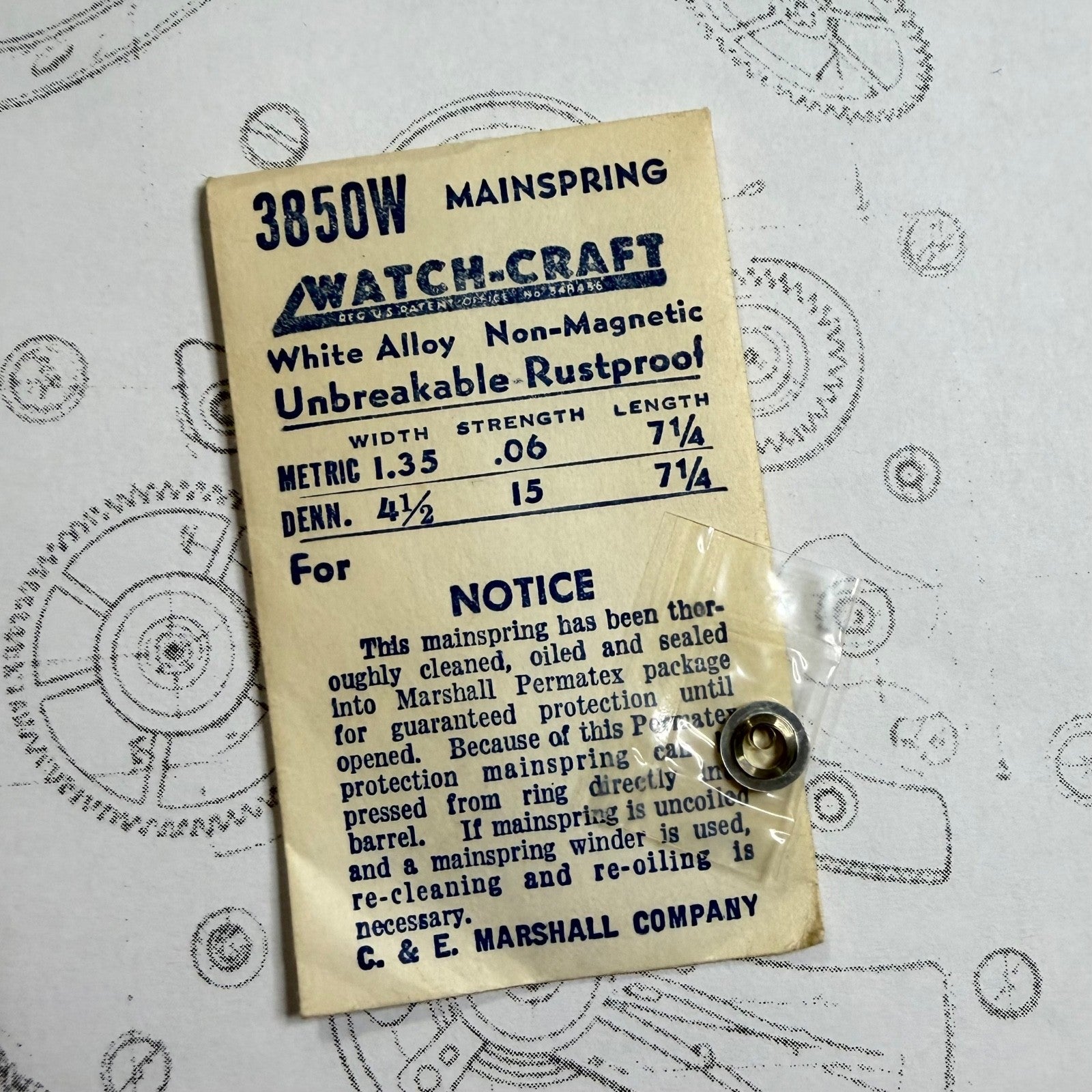 Watch-Craft Mainspring 3850W – 1.35 x 0.06 x 7¼" – Dennison 4½ / 15