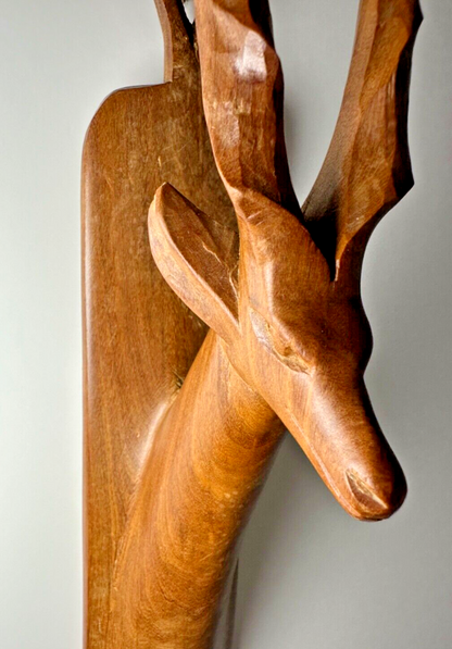 Antique Hand-Carved Antelope Wall Hanging