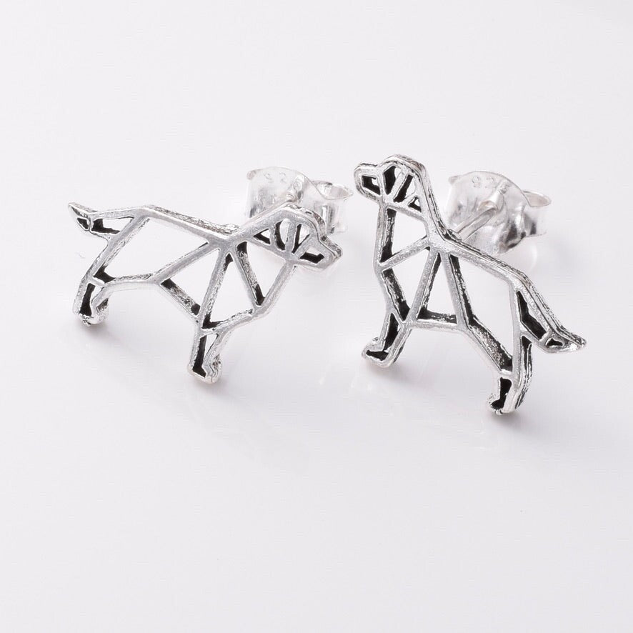 Brand New 925 Sterling Silver Geometric Dog Stud Earrings