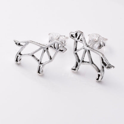 Brand New 925 Sterling Silver Geometric Dog Stud Earrings
