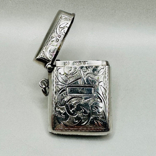 Antique Silver Vesta Case Birmingham 1919 W.J. Myatt & Co. Excellent Condition