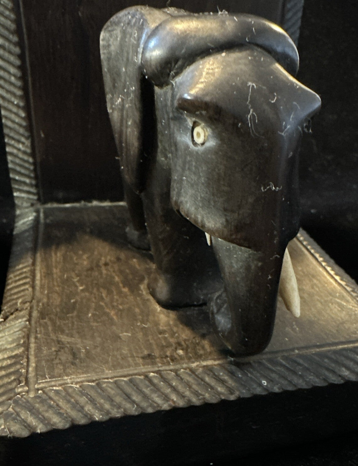 Antique Carved Wooden Elephant Bookends