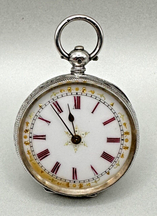 Antique Swiss Pocket Watch with Key - Silver 0.935 Case - Working