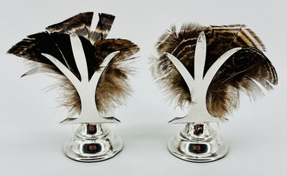 Pair Antique Silver Menu Holders – Chester 1898 Florence Warden – Feathers