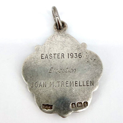 Antique Sterling Silver Enamel Fob Medal – London Academy of Music – 1935
