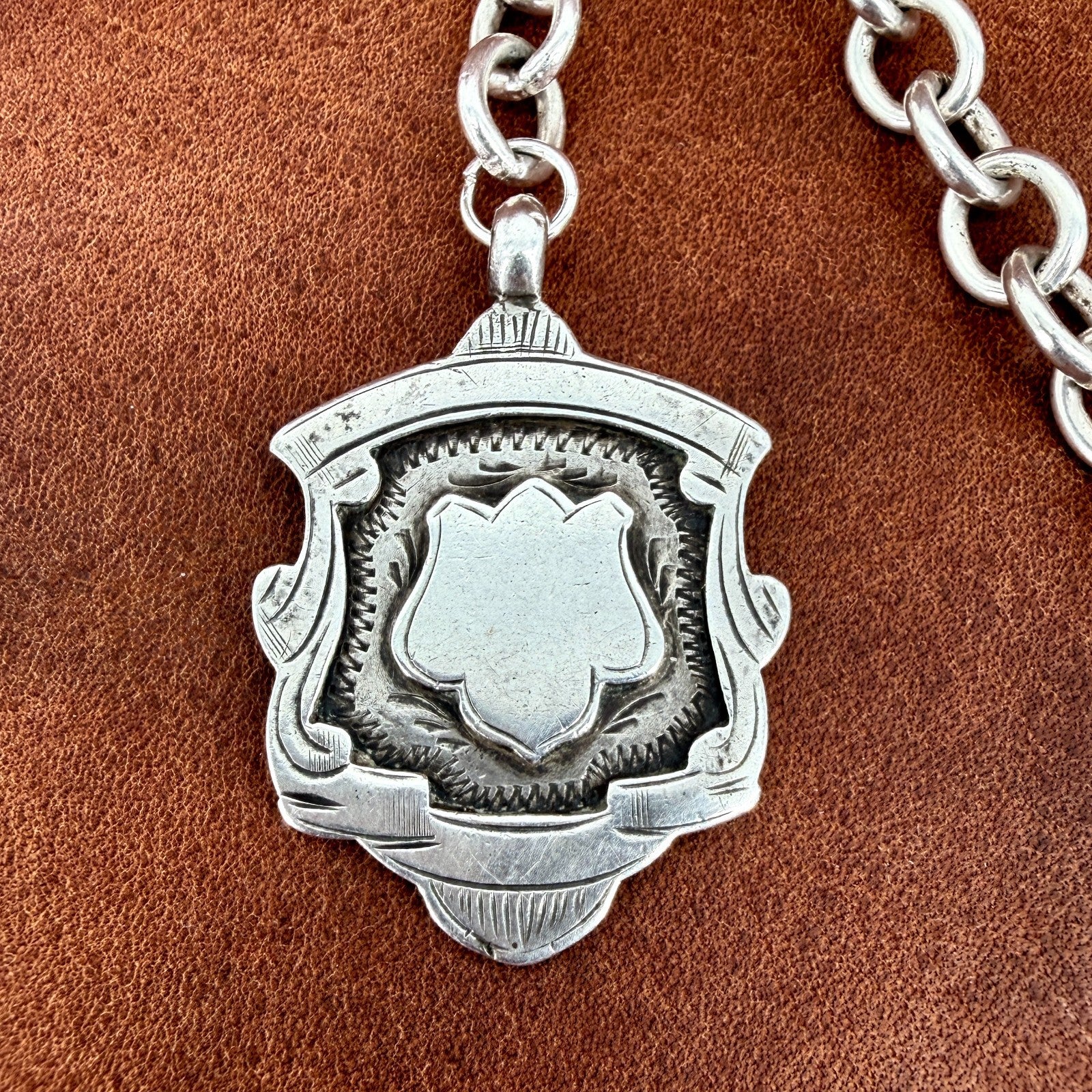 Antique Silver Albert Chain with T-Bar & Medallion – 1900 & 1924