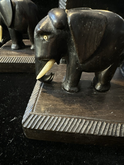 Antique Carved Wooden Elephant Bookends
