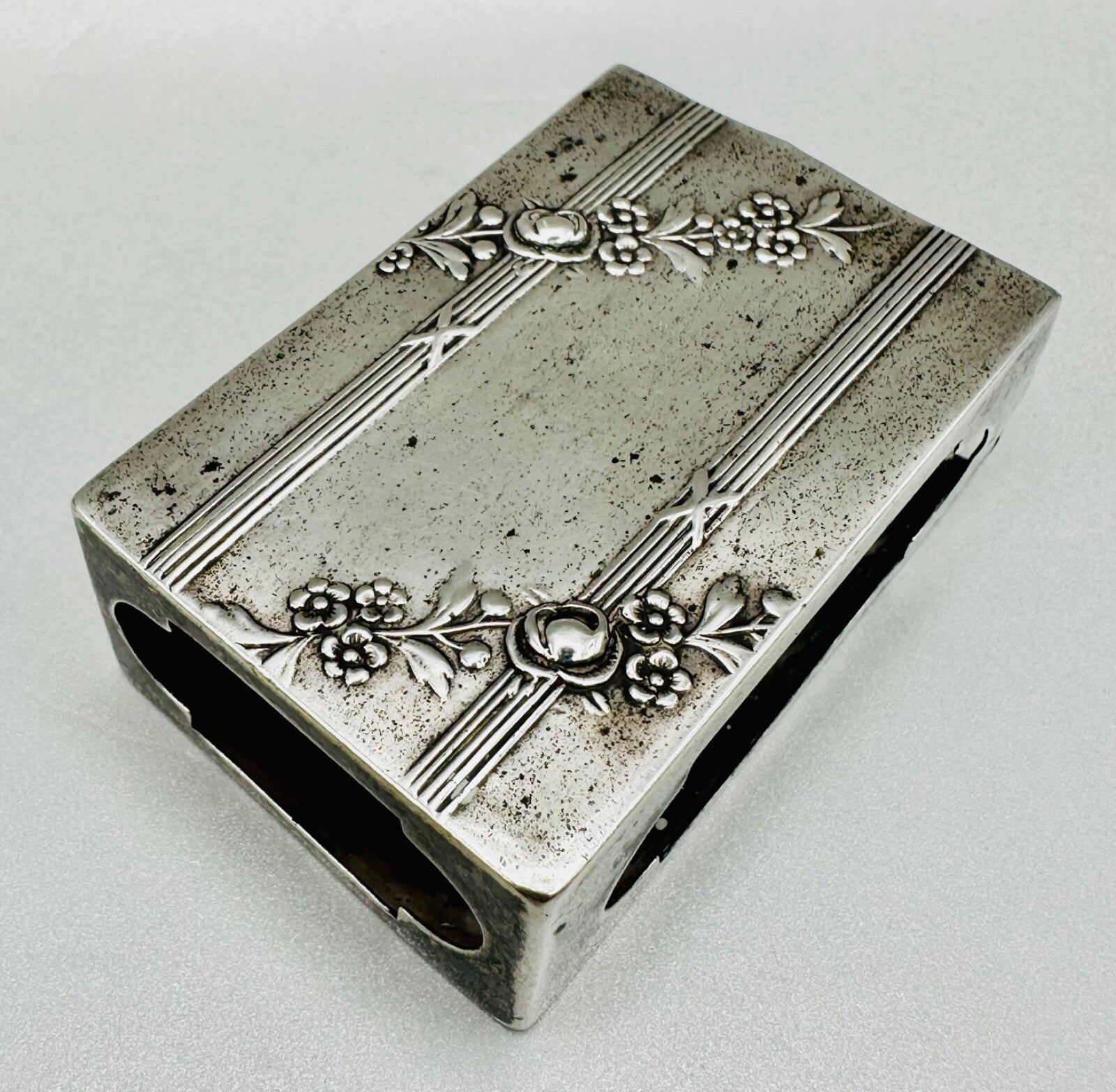 Antique 800 Silver Matchbox Sleeve/Case – German Hallmarks – Oberländer P