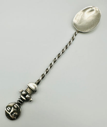 Antique White Metal Spoon - Twisted Stem & Character Finial