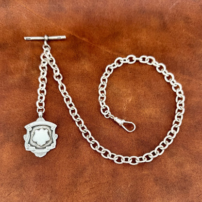 Antique Silver Albert Chain with T-Bar & Medallion – 1900 & 1924