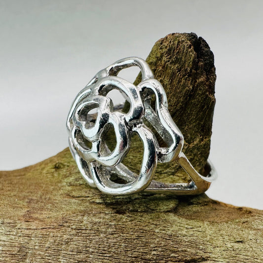 Vintage 925 Sterling Silver Rose Motif Ring - Size O