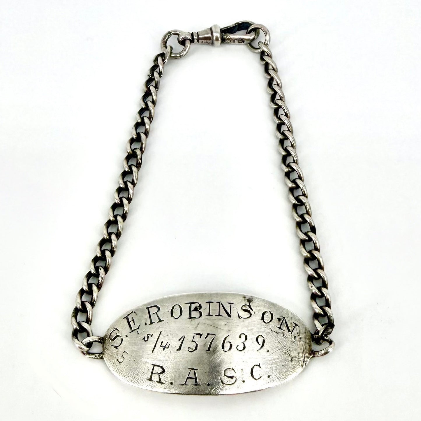 Antique WWI Silver ID Bracelet – London 1916 John Collard Vickery – R.A.S.C.