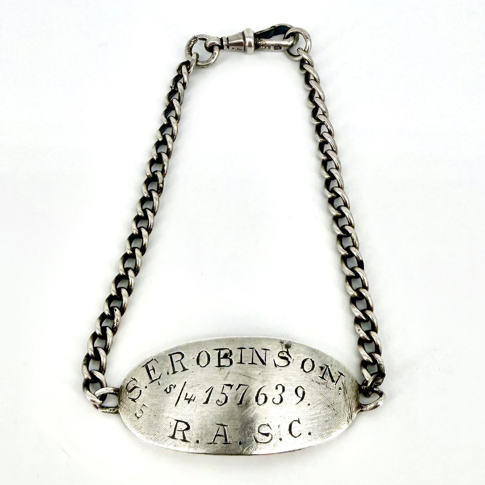 Antique WWI Silver ID Bracelet – London 1916 John Collard Vickery – R.A.S.C.