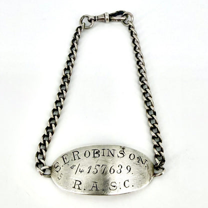 Antique WWI Silver ID Bracelet – London 1916 John Collard Vickery – R.A.S.C.