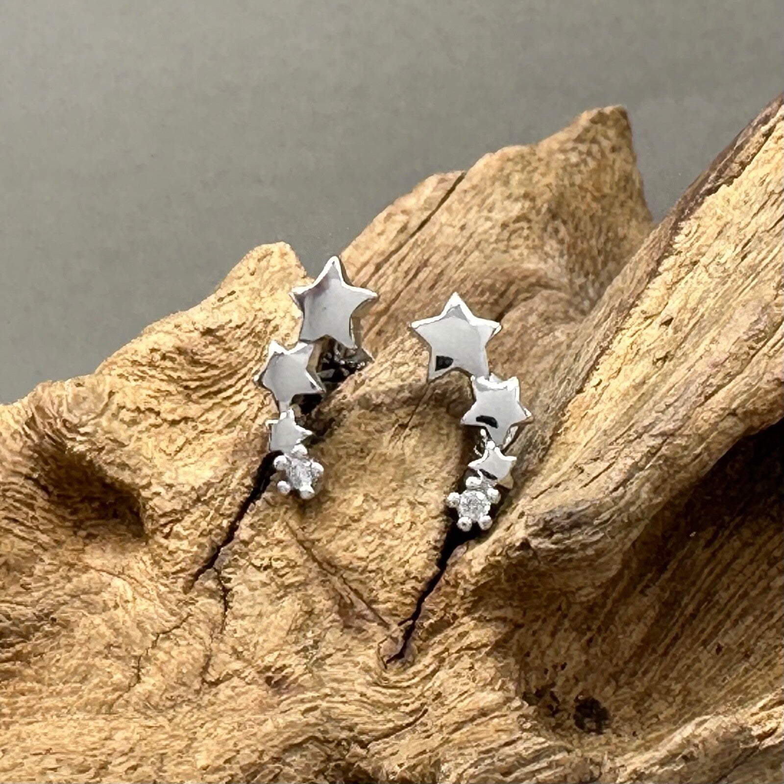 Brand New 925 Sterling Silver Triple Star Stud Earrings - Elegant, Modern Design