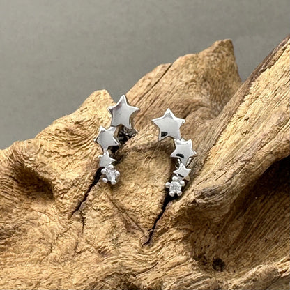 Brand New 925 Sterling Silver Triple Star Stud Earrings - Elegant, Modern Design