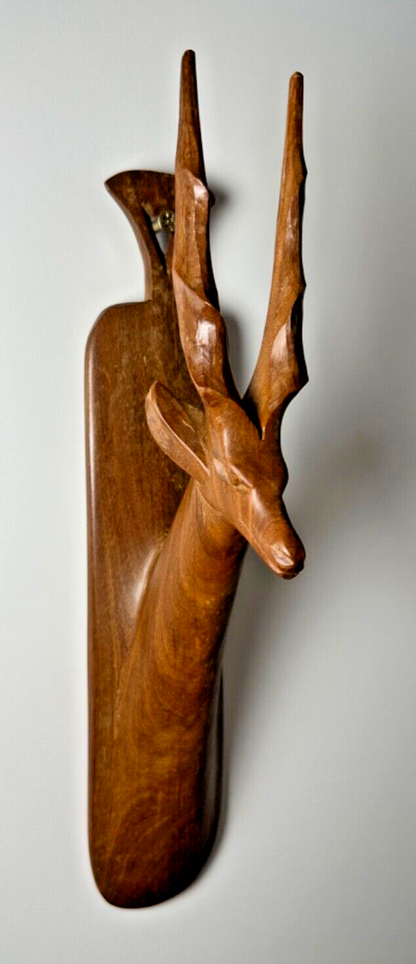 Antique Hand-Carved Antelope Wall Hanging