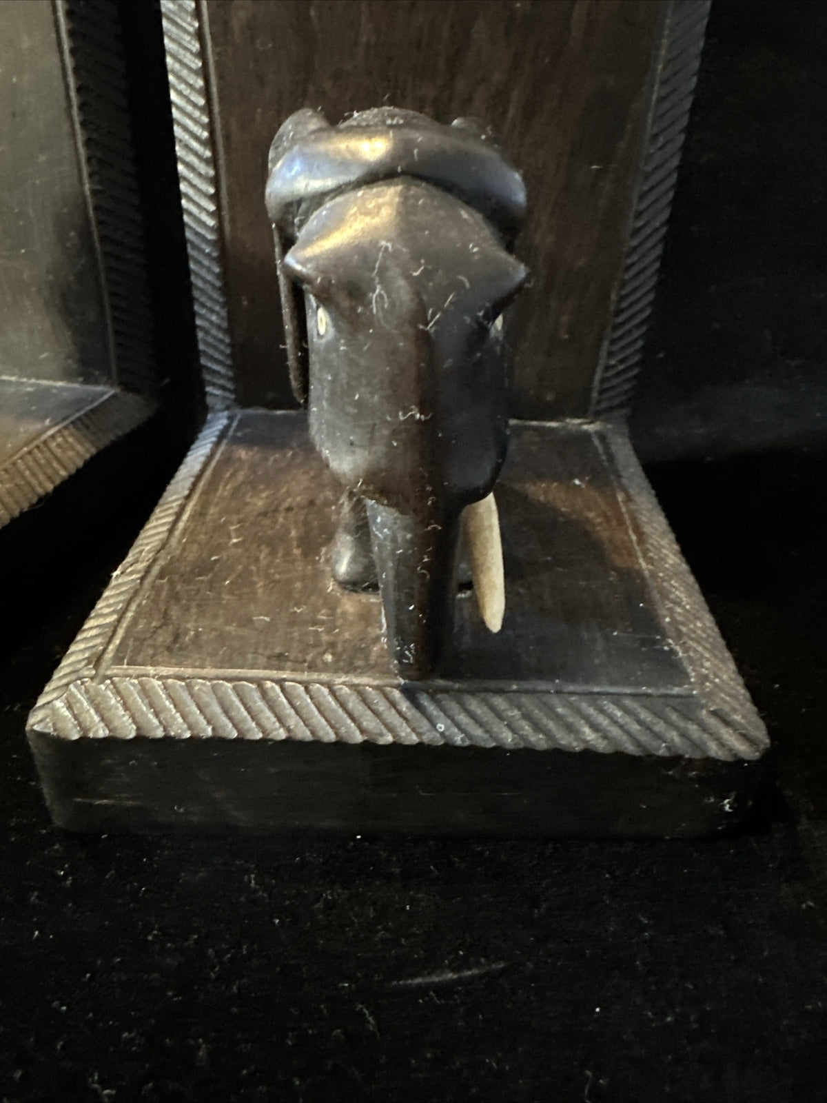 Antique Carved Wooden Elephant Bookends