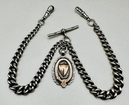 Antique 1913 Solid Silver Pocket Watch Chain with Fob Medal – Fully Hallmarked