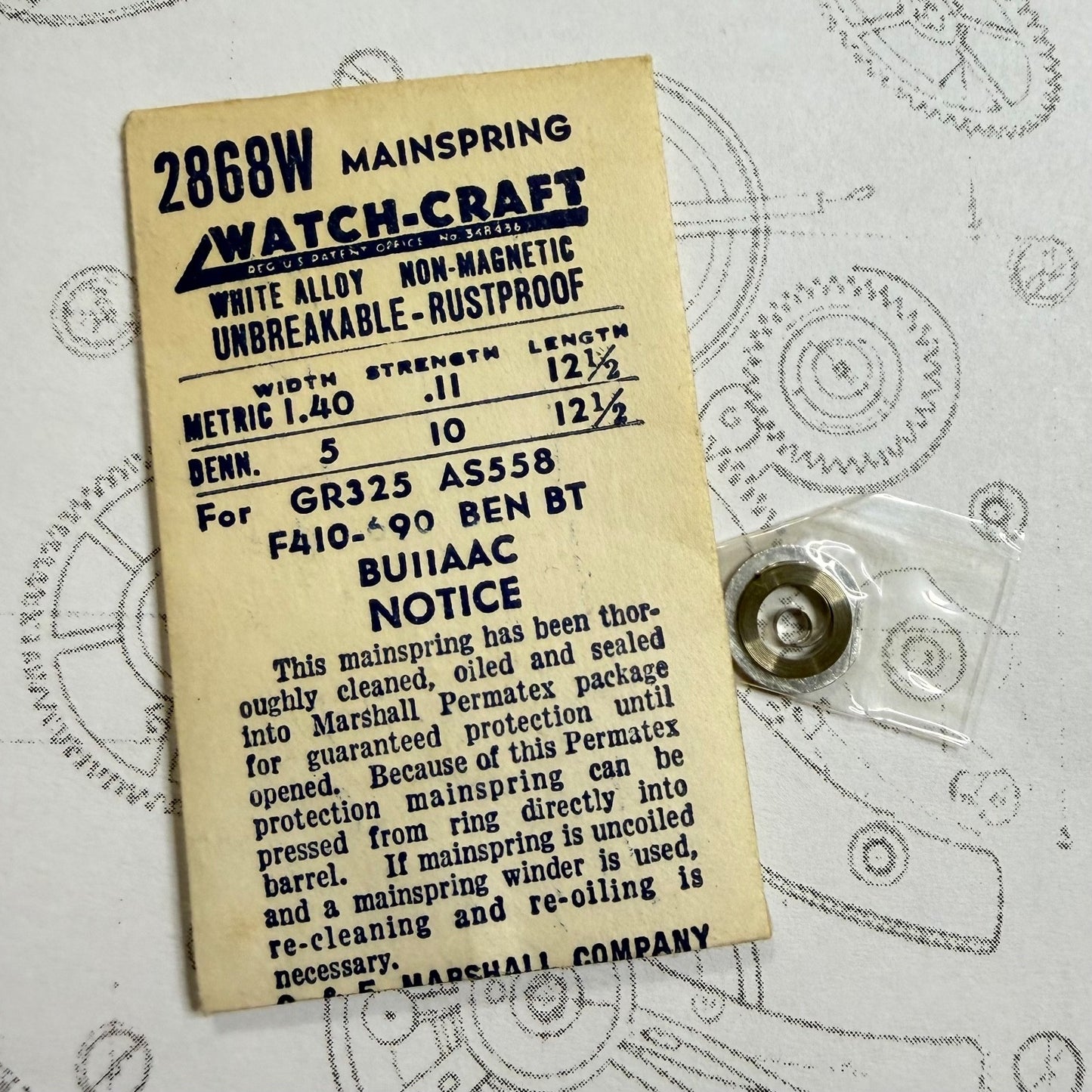 Watch-Craft Mainspring 2868W - 1.40 x 0.11 x 12½" - GR325 AS558 F410-490 BEN BT