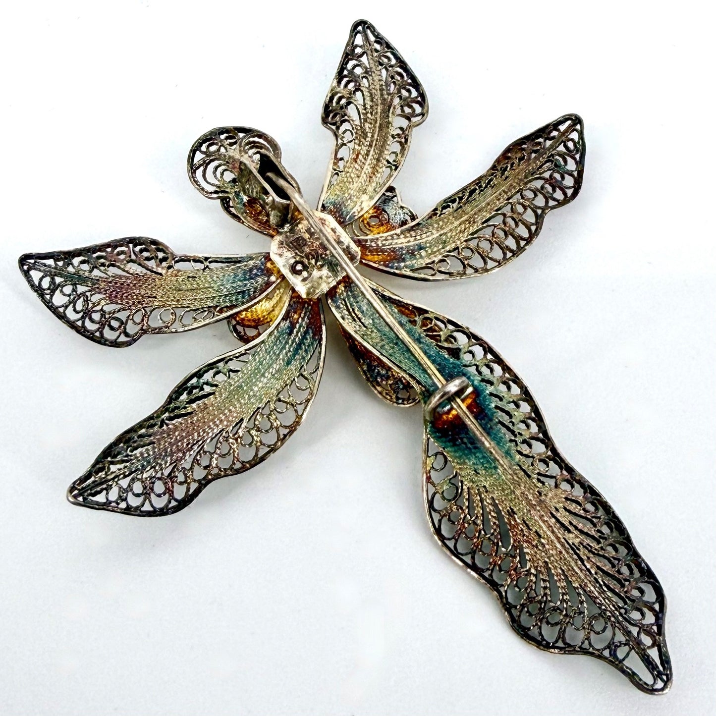 Vintage Silver Filigree Floral Brooch – Stamped 925 – Beautiful Patina