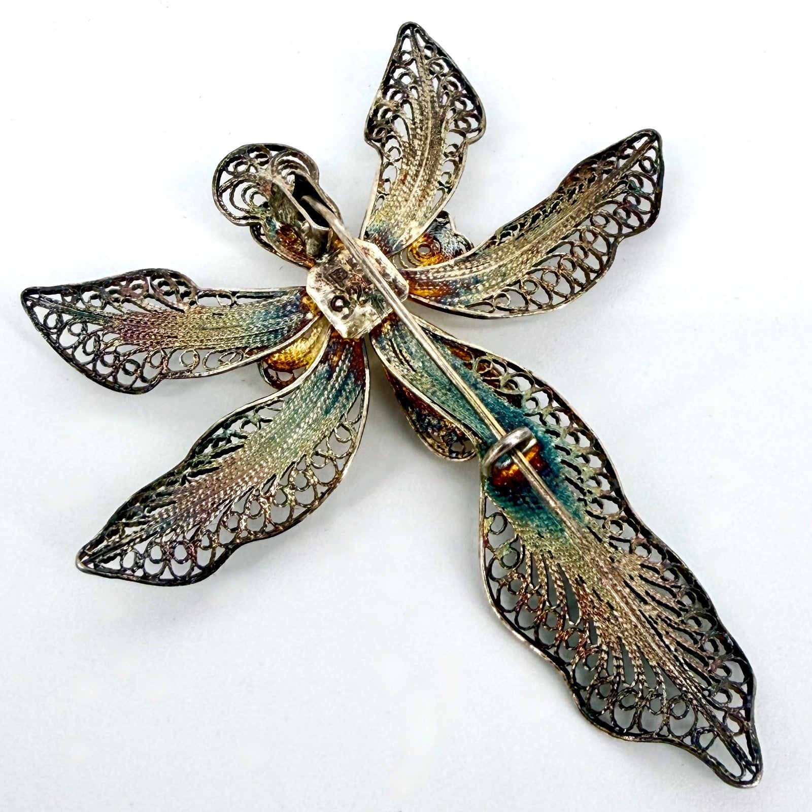 Vintage Silver Filigree Floral Brooch – Stamped 925 – Beautiful Patina