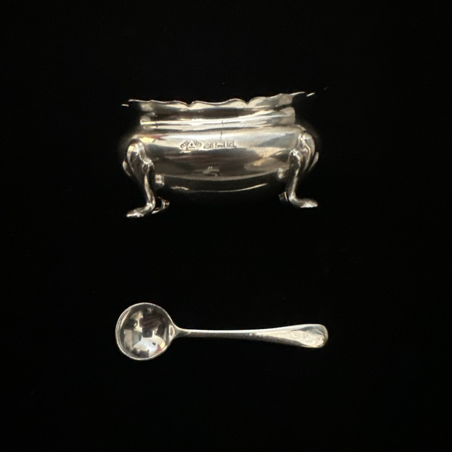Vintage Silver Salt & Spoon - Birmingham 1963 Adie Brothers Ltd