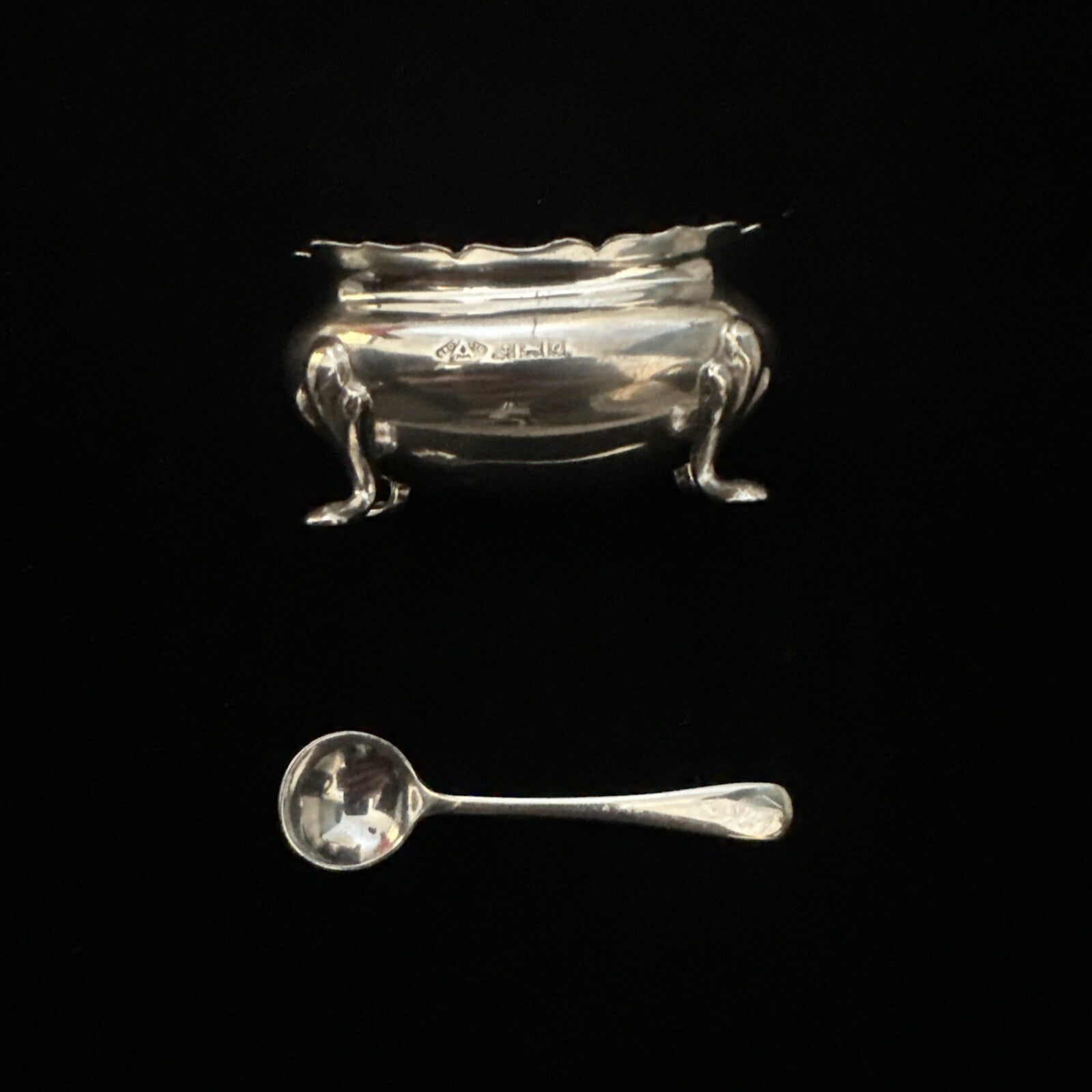 Vintage Silver Salt & Spoon - Birmingham 1963 Adie Brothers Ltd