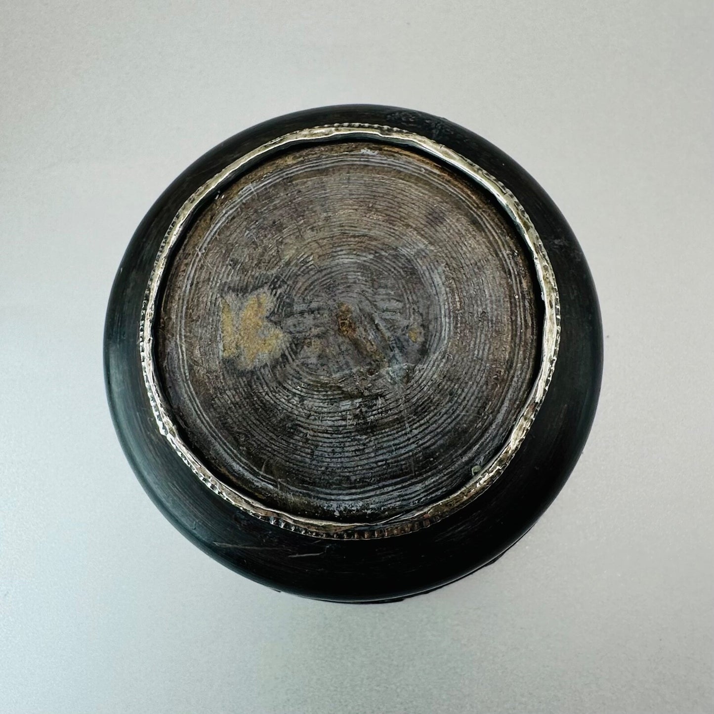 Antique White Metal & Hardwood Beggar's Bowl - Unique Piece