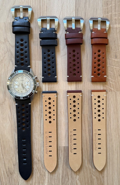 Brand New Luxury Rally Sports Smooth Leather Watch Strap - Genuine Calf Leather