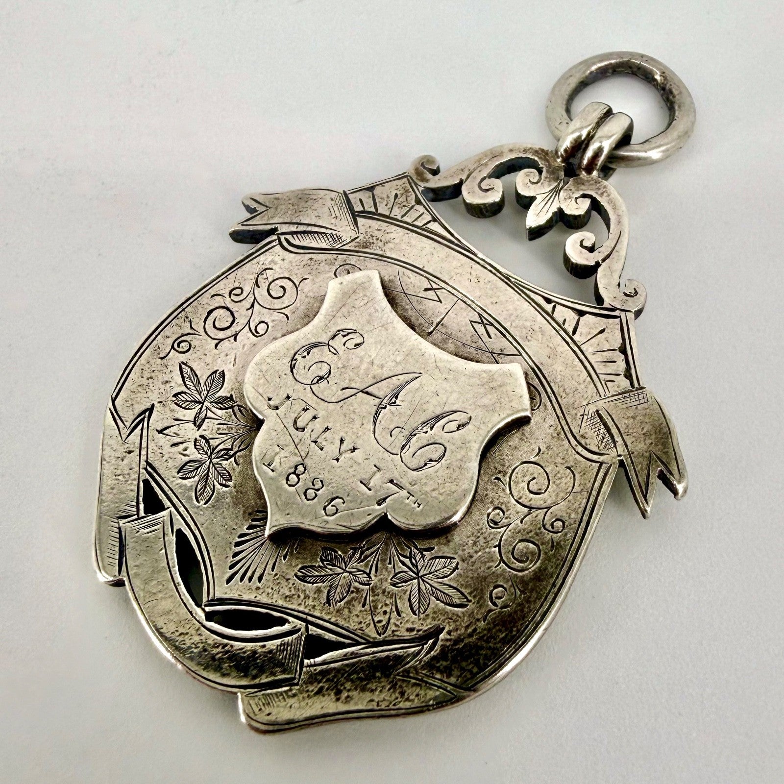 Antique White Metal Watch Fob Medal – Engraved “EAC July 17th 1886”