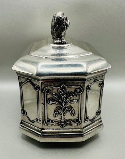 A.E. Williams Pewter Lidded Box with Lion Finial - Stunning Decorative Piece