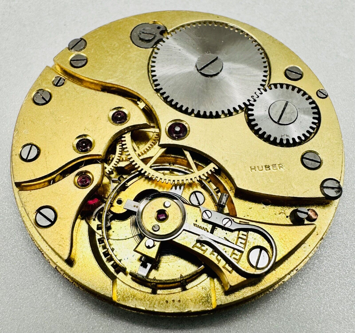 Antique Huber Pocket Watch Movement - Spares or Repair - 42.6mm Diameter