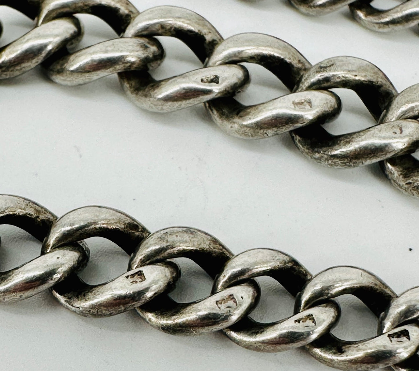 Antique Silver Pocket Watch Chain with T-Bar & Clip – 355mm, 41.4g c.1870
