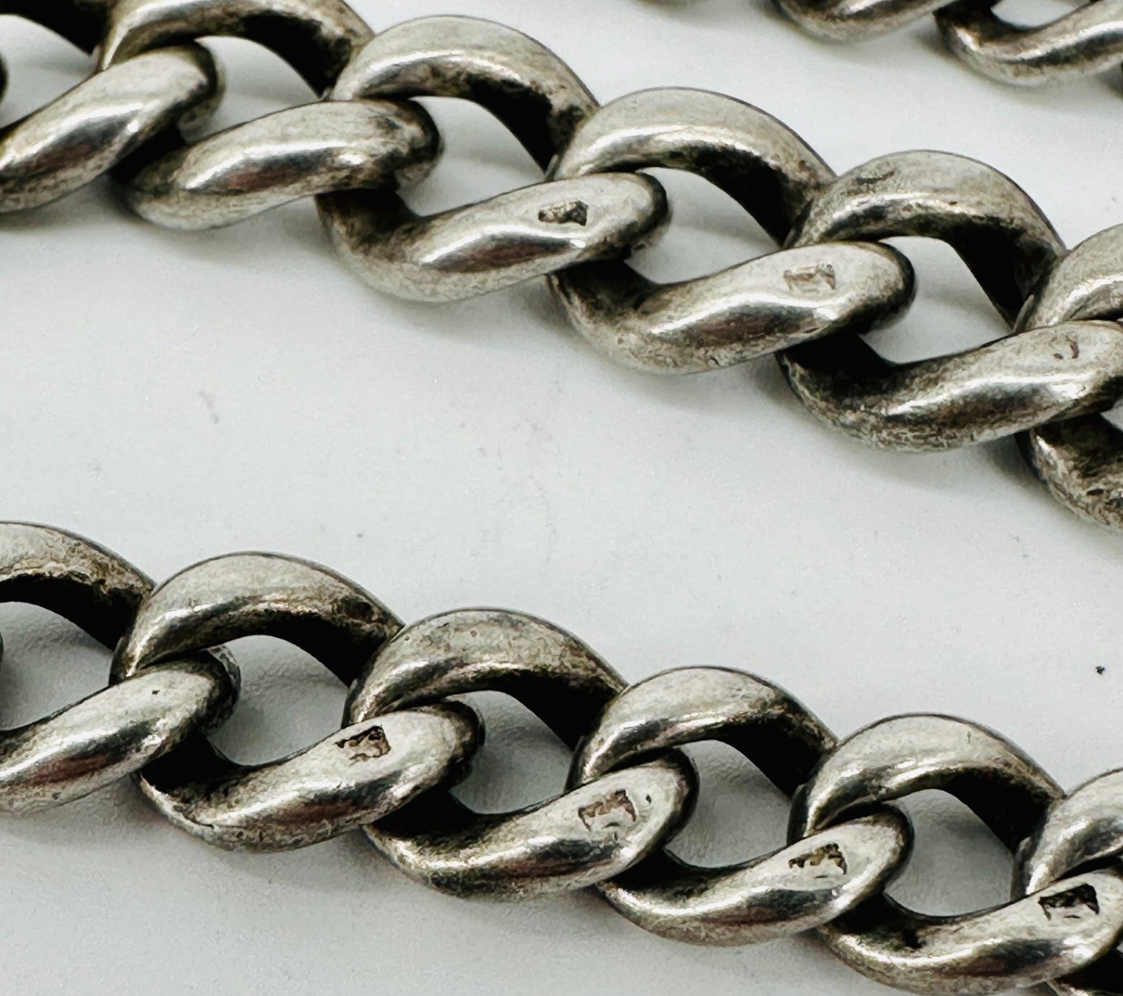 Antique Silver Pocket Watch Chain with T-Bar & Clip – 355mm, 41.4g c.1870