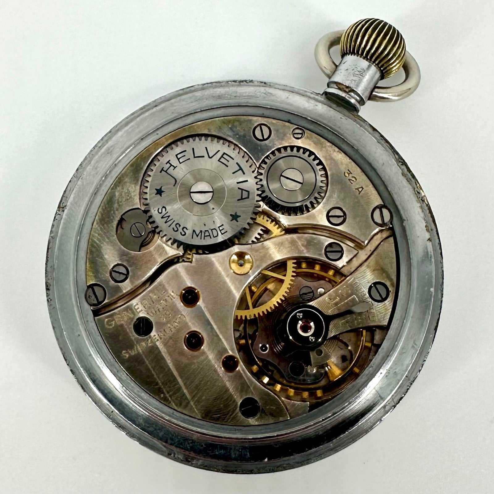 Vintage Helvetia 32A GS/TP Military Pocket Watch – WW2 Era – Swiss Made – 52mm