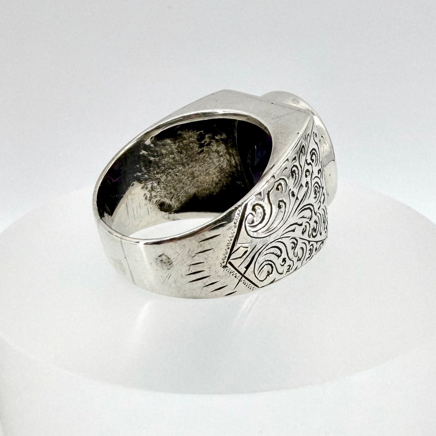 Vintage Sterling Silver Amethyst Signet Ring - UK Size W