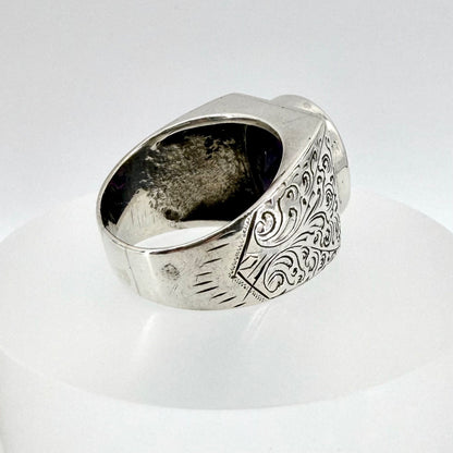 Vintage Sterling Silver Amethyst Signet Ring - UK Size W