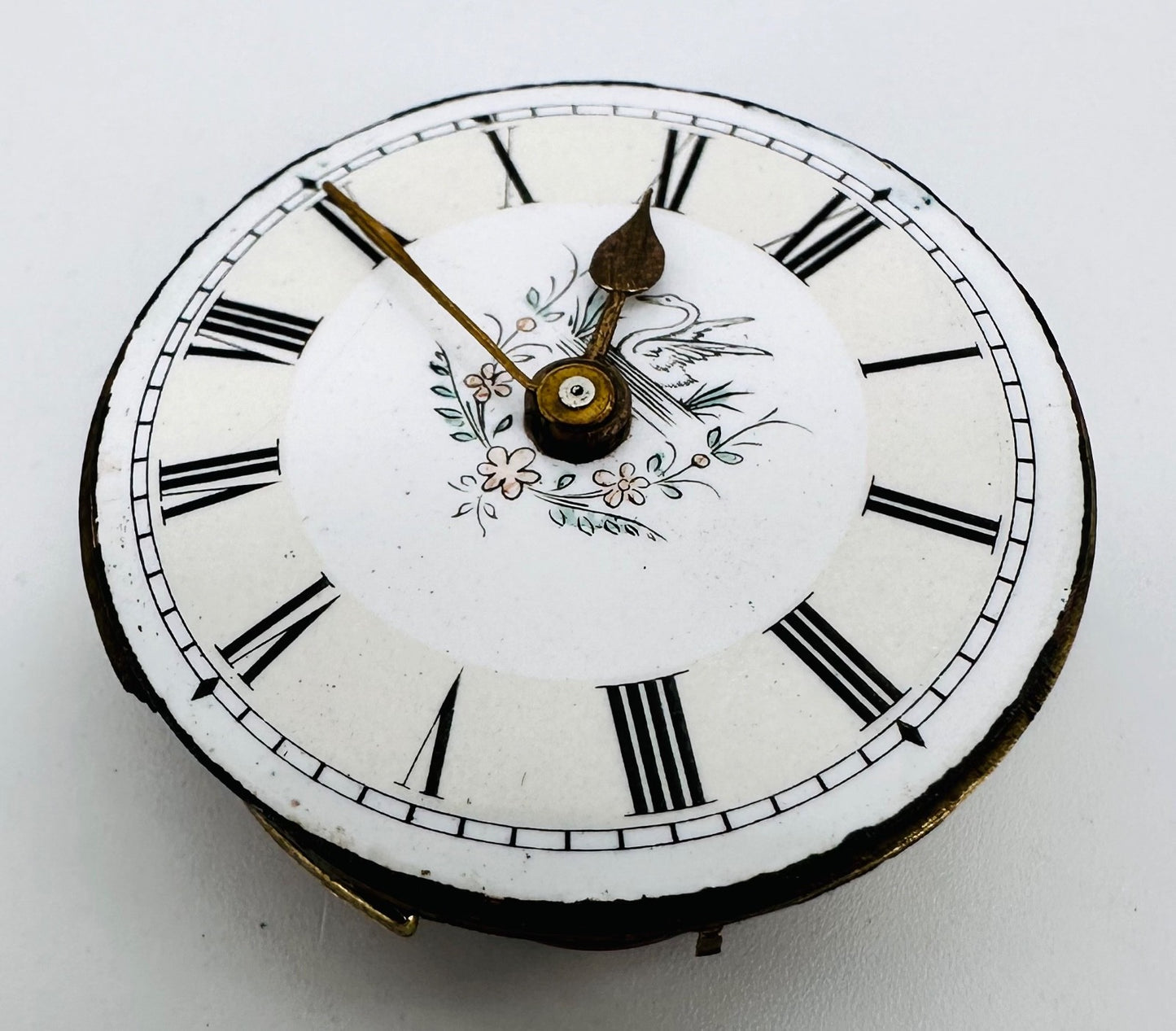 Antique Pocket Watch Movement – Key Wound – Enamel Dial with Swan Motif