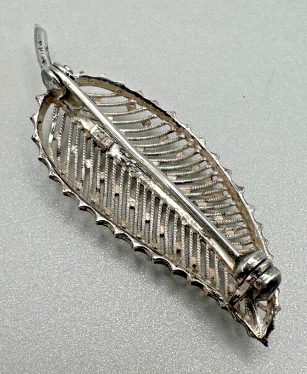 Vintage Solid Silver Leaf Brooch