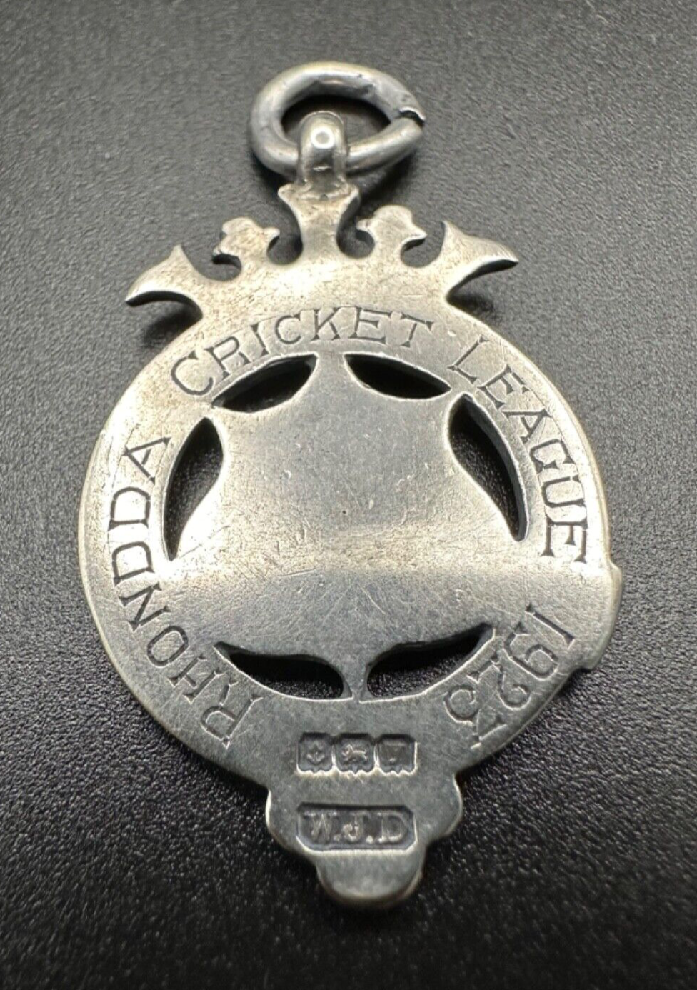 Antique Silver Cricket Fob Medal Pendant - Birmingham 1923 William James Dingley