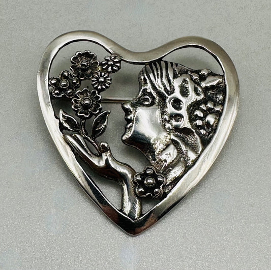 Sterling Silver Heart Brooch - Sheffield Import Mark 1992