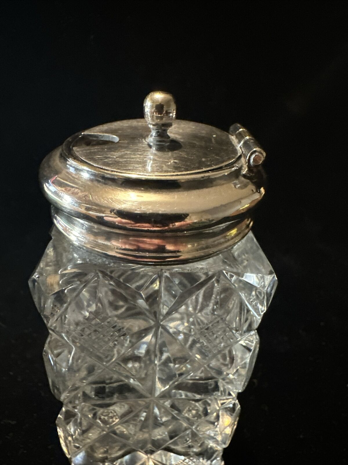 Antique Silver Plate & Cut Glass Mustard Pot