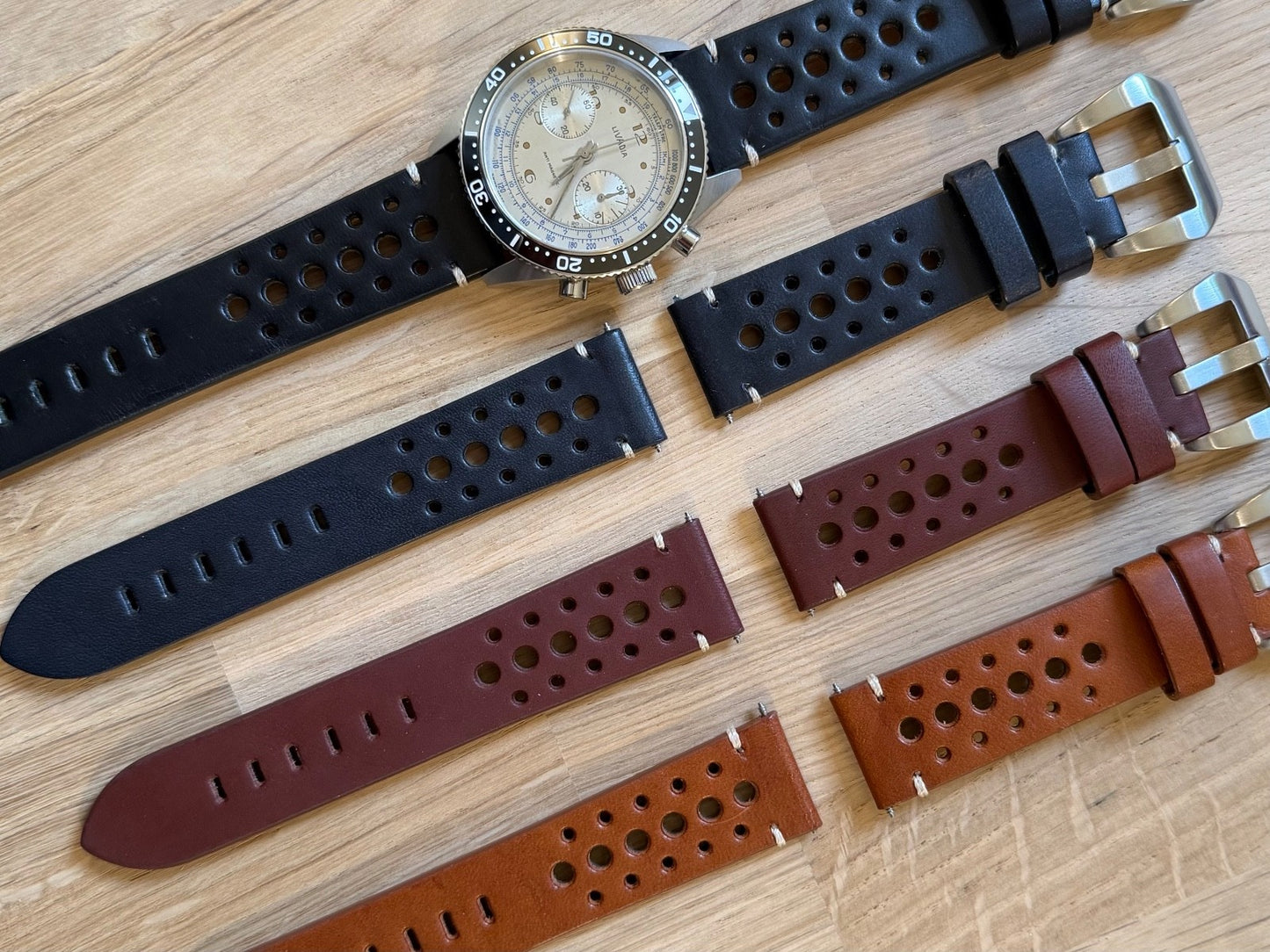 Brand New Luxury Rally Sports Smooth Leather Watch Strap - Genuine Calf Leather