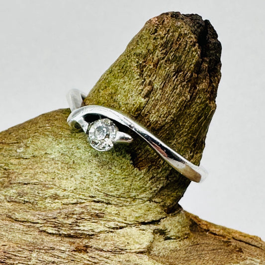 Vintage Sterling Silver Ring with Clear Stone - Size K