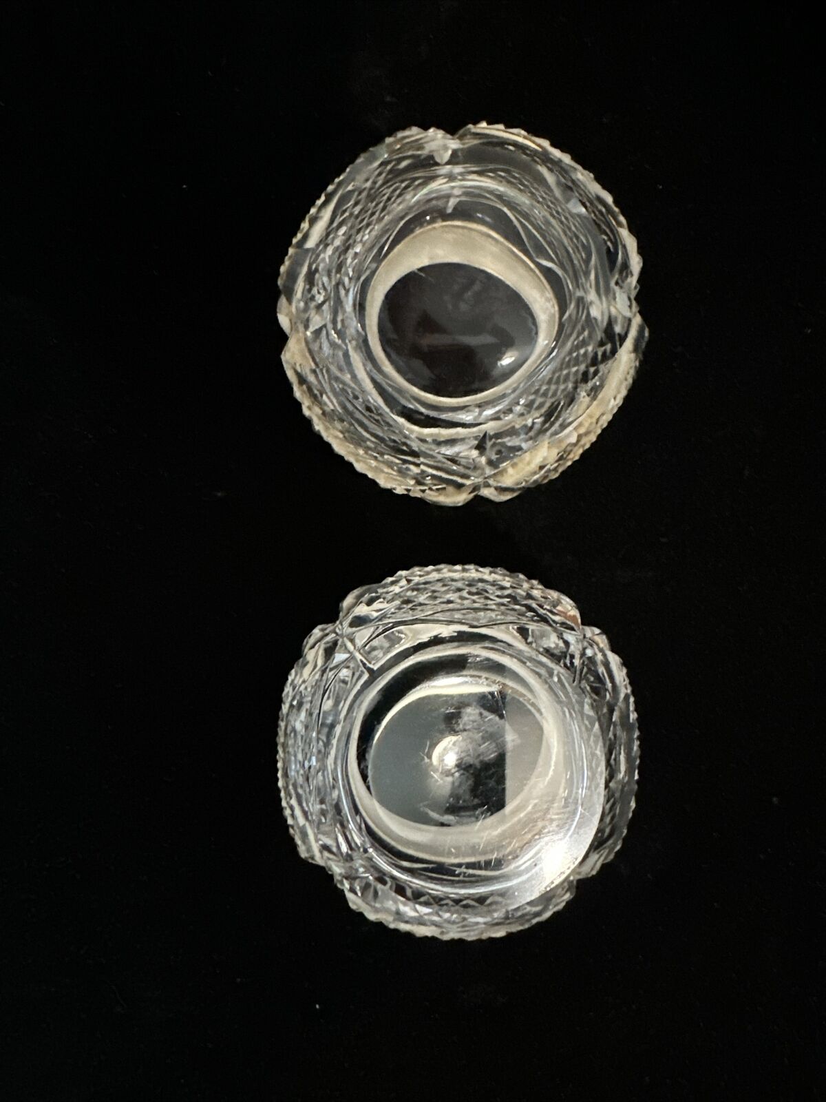 Antique Pair of Silver Rimmed Cut Glass Salts - London 1913