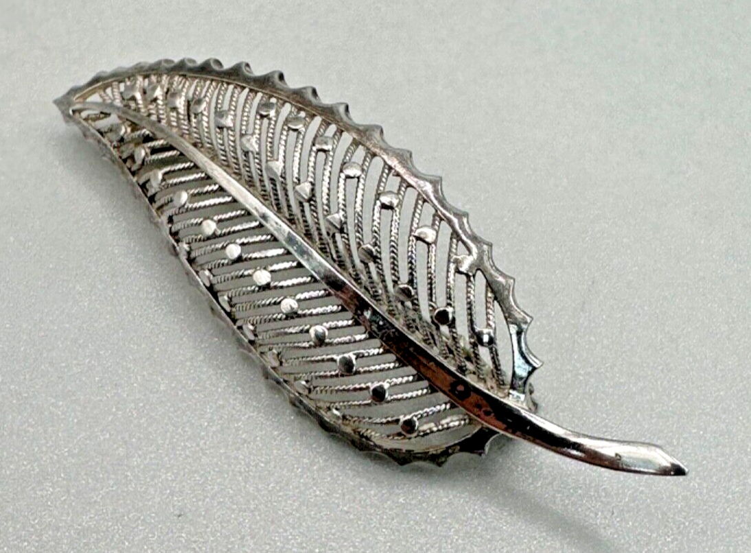 Vintage Solid Silver Leaf Brooch