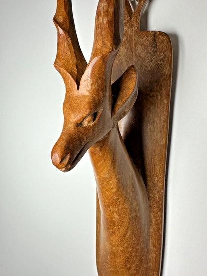 Antique Hand-Carved Antelope Wall Hanging