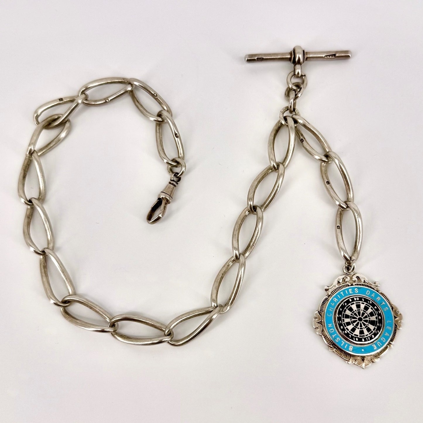 Antique Silver Albert Chain with T-Bar & Medallion – 1900 & 1924